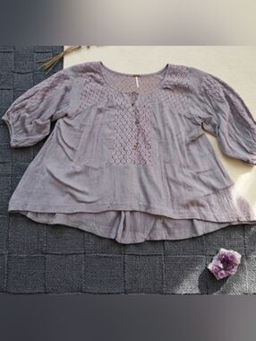 Free People Lace Panel Blouse Size S
